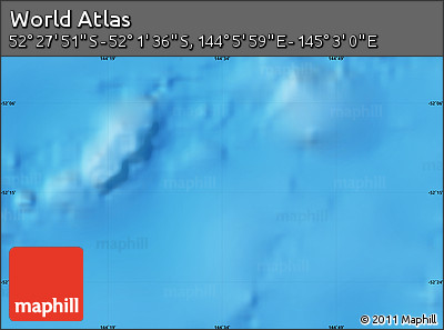 Physical Map of the Area around 52° 14' 43" S, 144° 34' 29" E