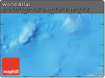 Physical Map of the Area around 52° 14' 43" S, 144° 34' 29" E