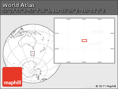Blank Location Map of the Area around 52° 14' 43" S, 145° 25' 30" E