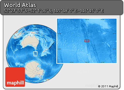Shaded Relief Location Map of the Area around 52° 14' 43" S, 146° 16' 30" E