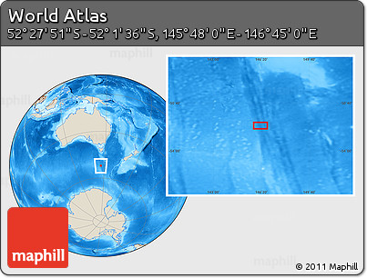 Shaded Relief Location Map of the Area around 52° 14' 43" S, 146° 16' 30" E