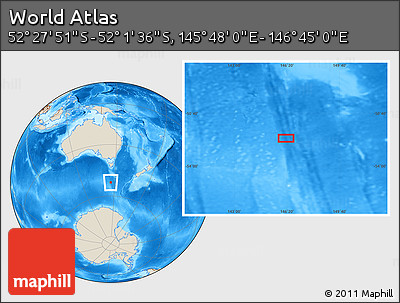 Shaded Relief Location Map of the Area around 52° 14' 43" S, 146° 16' 30" E
