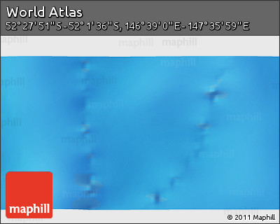 Shaded Relief 3D Map of the Area around 52° 14' 43" S, 147° 7' 30" E