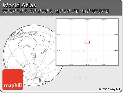 Blank Location Map of the Area around 52° 14' 43" S, 147° 7' 30" E