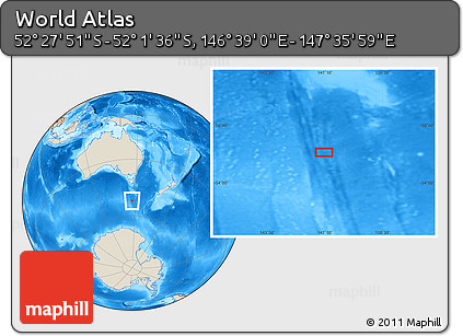 Shaded Relief Location Map of the Area around 52° 14' 43" S, 147° 7' 30" E