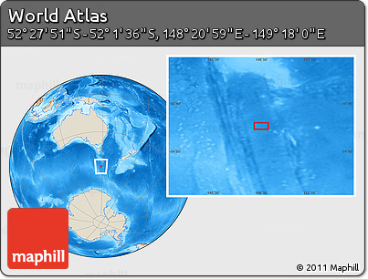 Shaded Relief Location Map of the Area around 52° 14' 43" S, 148° 49' 29" E