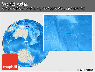Shaded Relief Location Map of the Area around 52° 14' 43" S, 148° 49' 29" E