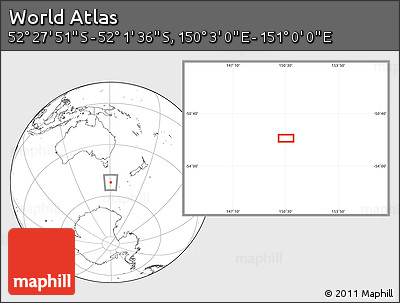 Blank Location Map of the Area around 52° 14' 43" S, 150° 31' 30" E