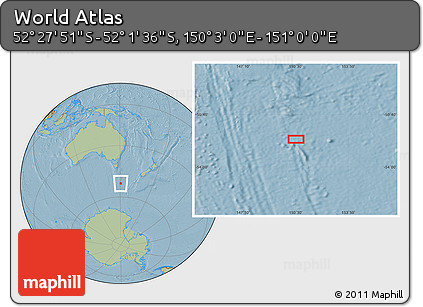 Savanna Style Location Map of the Area around 52° 14' 43" S, 150° 31' 30" E, hill shading