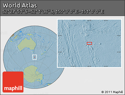 Savanna Style Location Map of the Area around 52° 14' 43" S, 150° 31' 30" E, hill shading