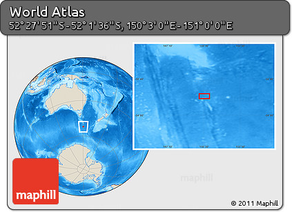 Shaded Relief Location Map of the Area around 52° 14' 43" S, 150° 31' 30" E