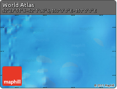 Shaded Relief Map of the Area around 52° 14' 43" S, 150° 31' 30" E