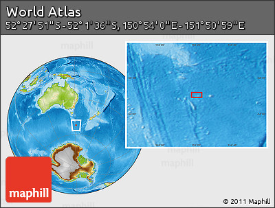 Physical Location Map of the Area around 52° 14' 43" S, 151° 22' 30" E