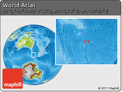 Physical Location Map of the Area around 52° 14' 43" S, 151° 22' 30" E