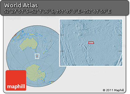 Savanna Style Location Map of the Area around 52° 14' 43" S, 152° 13' 29" E, hill shading