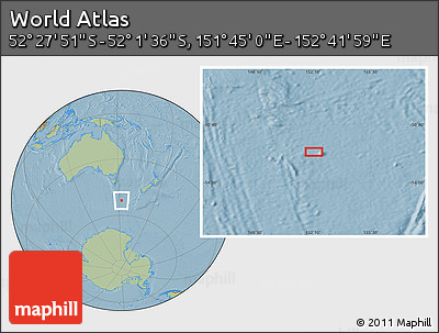 Savanna Style Location Map of the Area around 52° 14' 43" S, 152° 13' 29" E, hill shading