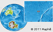 Physical Location Map of the area around 52° 14' 43" S, 157° 19' 29" E