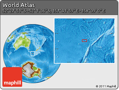 Physical Location Map of the Area around 52° 14' 43" S, 158° 10' 30" E