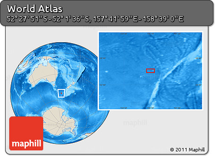 Shaded Relief Location Map of the Area around 52° 14' 43" S, 158° 10' 30" E
