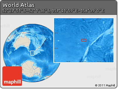 Shaded Relief Location Map of the Area around 52° 14' 43" S, 158° 10' 30" E