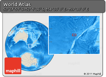 Shaded Relief Location Map of the Area around 52° 14' 43" S, 159° 1' 30" E