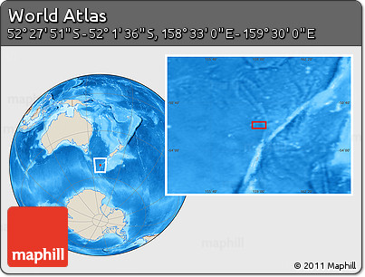Shaded Relief Location Map of the Area around 52° 14' 43" S, 159° 1' 30" E