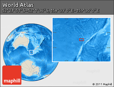 Shaded Relief Location Map of the Area around 52° 14' 43" S, 159° 1' 30" E