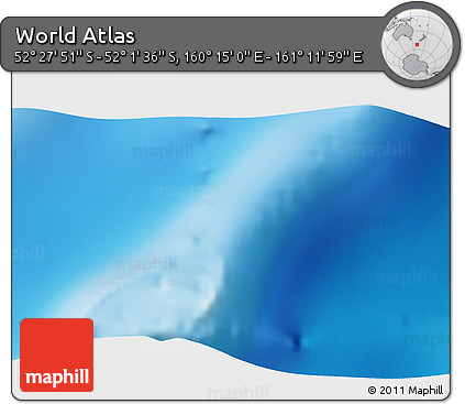 Shaded Relief 3D Map of the Area around 52° 14' 43" S, 160° 43' 29" E