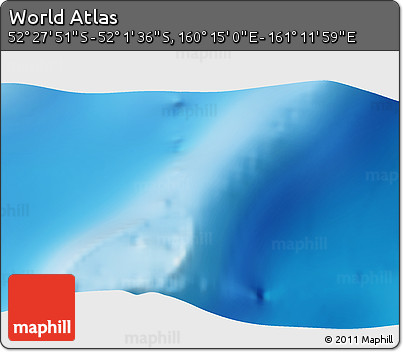 Shaded Relief 3D Map of the Area around 52° 14' 43" S, 160° 43' 29" E