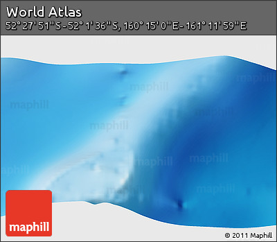 Shaded Relief 3D Map of the Area around 52° 14' 43" S, 160° 43' 29" E