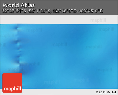 Shaded Relief 3D Map of the Area around 52° 14' 43" S, 163° 16' 30" E
