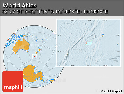 Political Location Map of the Area around 52° 14' 43" S, 163° 16' 30" E
