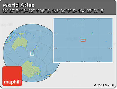 Savanna Style Location Map of the Area around 52° 14' 43" S, 164° 7' 30" E