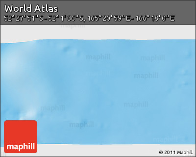 Shaded Relief 3D Map of the Area around 52° 14' 43" S, 165° 49' 29" E