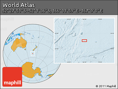 Political Location Map of the Area around 52° 14' 43" S, 166° 40' 30" E
