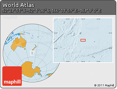 Political Location Map of the Area around 52° 14' 43" S, 166° 40' 30" E