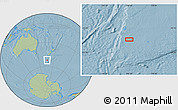 Savanna Style Location Map of the area around 52° 14' 43" S, 166° 40' 30" E, hill shading