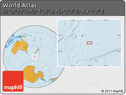 Political Location Map of the Area around 52° 14' 43" S, 167° 31' 30" E