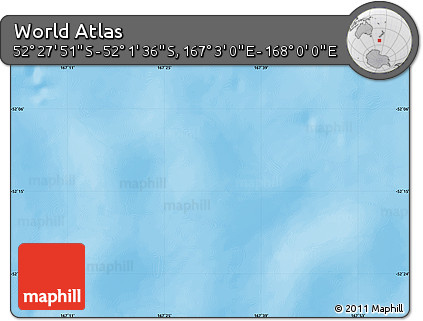 Shaded Relief Map of the Area around 52° 14' 43" S, 167° 31' 30" E