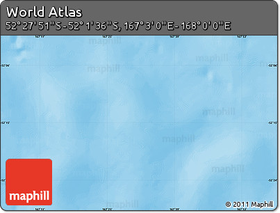 Shaded Relief Map of the Area around 52° 14' 43" S, 167° 31' 30" E