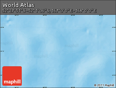 Shaded Relief Map of the Area around 52° 14' 43" S, 167° 31' 30" E