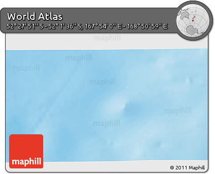 Physical 3D Map of the Area around 52° 14' 43" S, 168° 22' 30" E