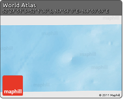 Physical 3D Map of the Area around 52° 14' 43" S, 168° 22' 30" E