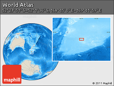 Shaded Relief Location Map of the Area around 52° 14' 43" S, 169° 13' 29" E