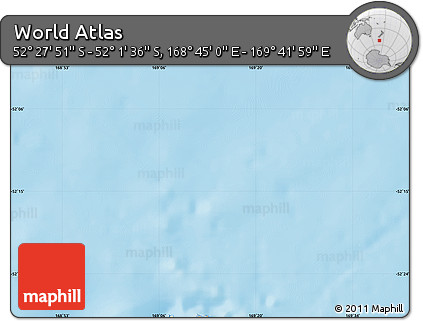 Shaded Relief Map of the Area around 52° 14' 43" S, 169° 13' 29" E