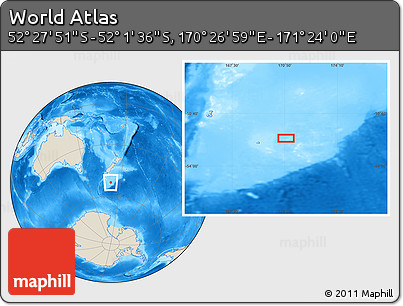 Shaded Relief Location Map of the Area around 52° 14' 43" S, 170° 55' 30" E
