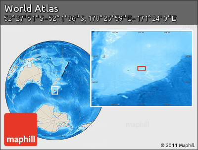 Shaded Relief Location Map of the Area around 52° 14' 43" S, 170° 55' 30" E