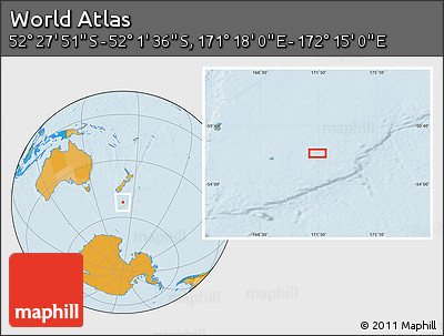 Political Location Map of the Area around 52° 14' 43" S, 171° 46' 30" E