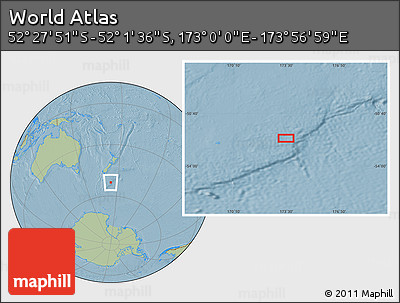 Savanna Style Location Map of the Area around 52° 14' 43" S, 173° 28' 29" E, hill shading