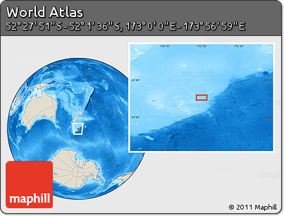 Shaded Relief Location Map of the Area around 52° 14' 43" S, 173° 28' 29" E